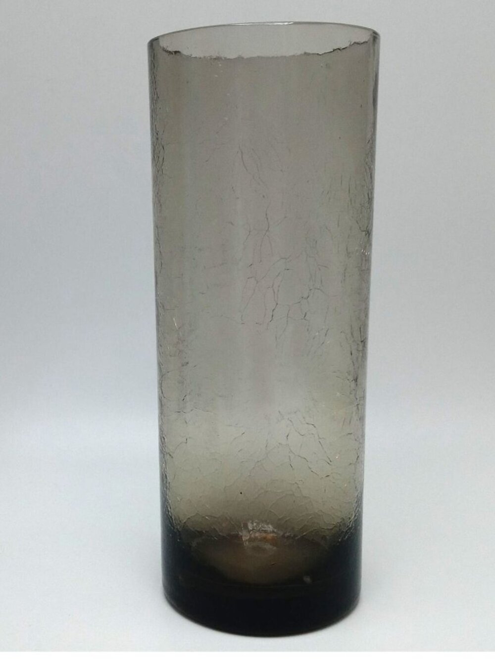 Smoked Crackle Glass Cylinder Vase 7 1/4" Tall Vintage Decor Accent Piece